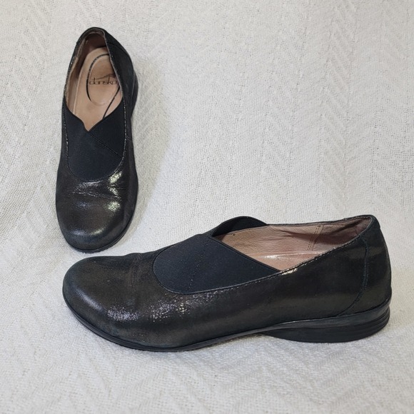 Dansko Shoes - Dansko Womens Ann Pewter Metallic Leather Loafers Slip On Shoes Size 38 7.5-8
